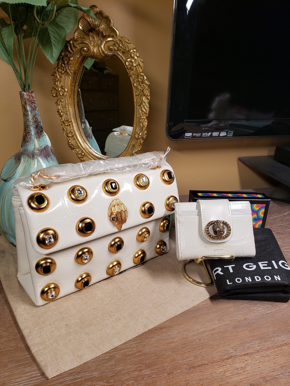 Kurt Geiger Bone Gem Studded Croc Embossed Crossbody w/ Wallet SET! NWT! - Picture 4 of 15
